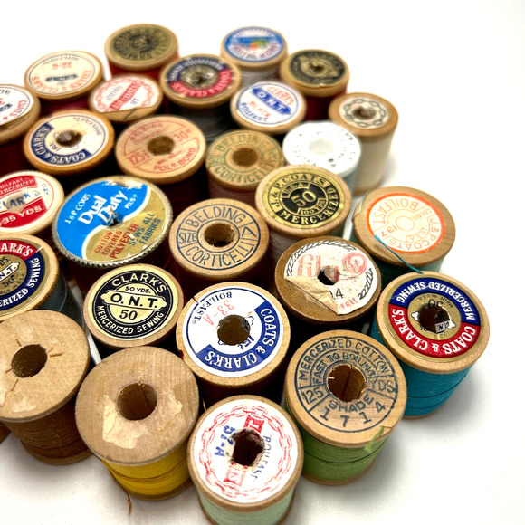 Vintage Thread On Wooden Spools Lot Of 30 - Picture 3 of 10